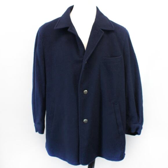 Paul Fredrick Men's Navy Blue Wool Blend Coat Jacket Large Pocket Button Classic - Picture 1 of 6